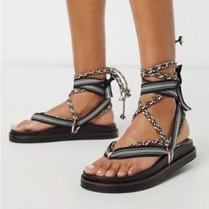 NWOT Free People Mallorca Multicolored Black Wrap Tie Sandals Size 38